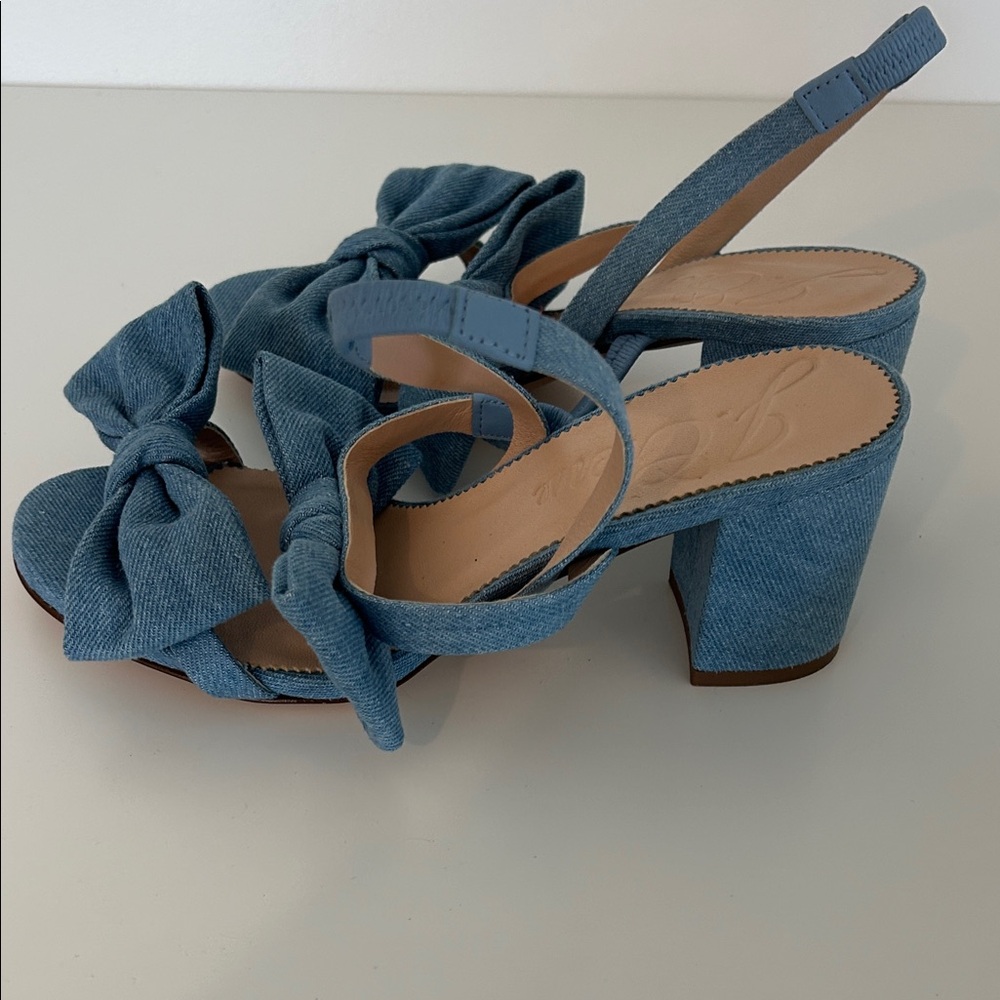 J. Crew Blue Denim Bow Heels - Picture 4 of 4